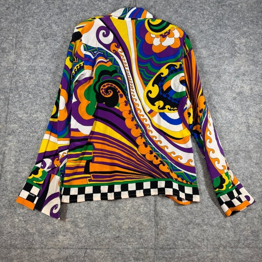 Vintage Paolo Santini Silk Blouse Multicolor Size 8 Retro Art Print Abstract - Picture 10 of 15